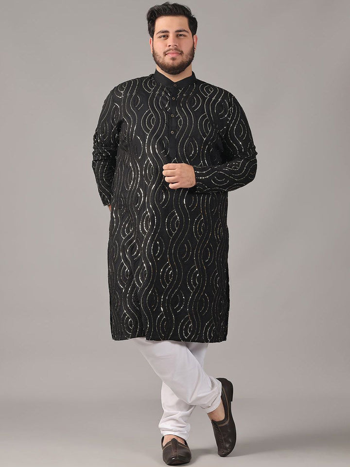 SOJANYA PLUS Size Geometric Embroidered Sequinned Band Collar Pure Cotton Straight Kurta