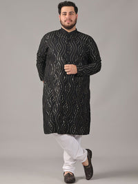 SOJANYA PLUS Size Geometric Embroidered Sequinned Band Collar Pure Cotton Straight Kurta