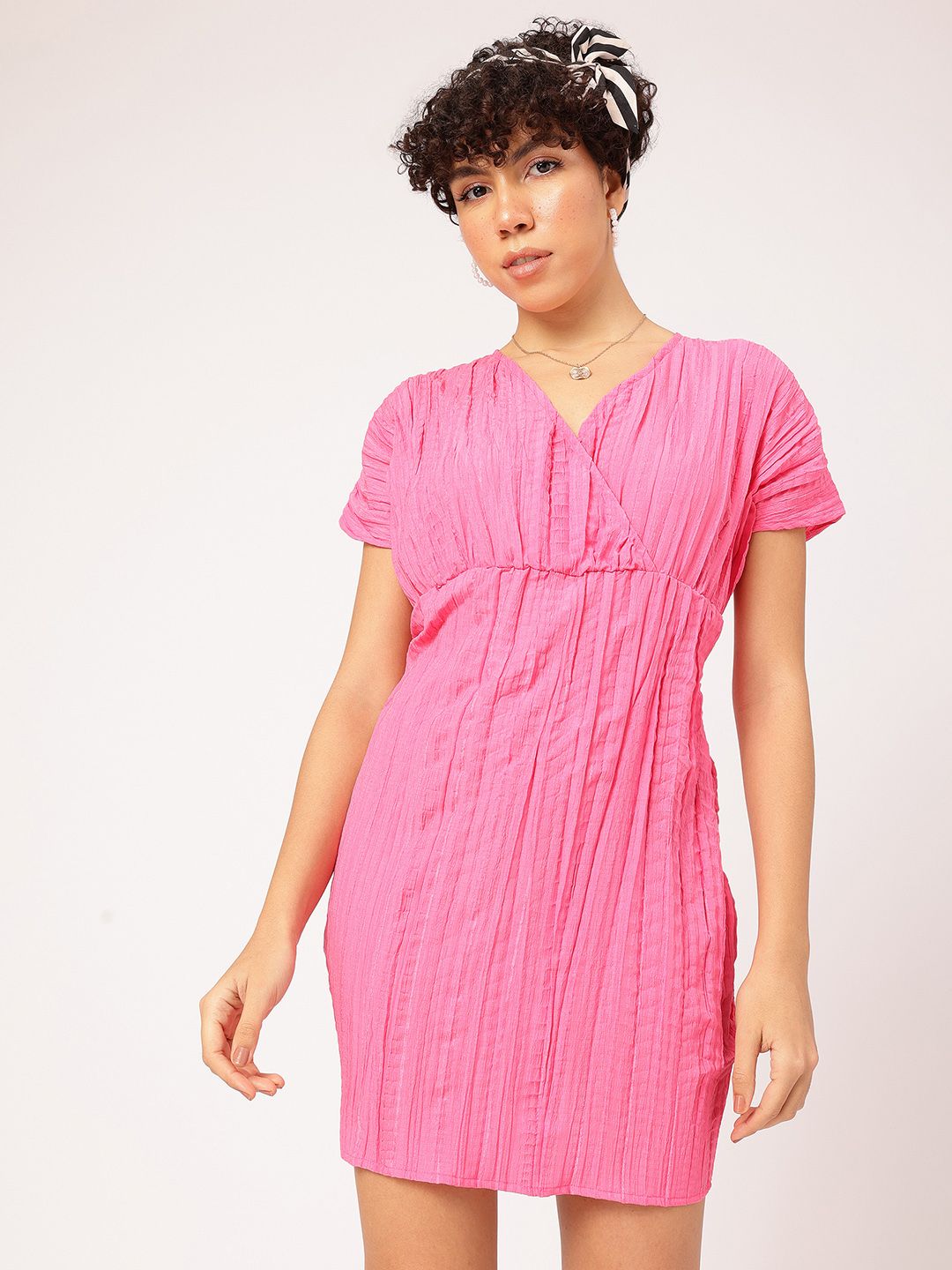 DressBerry Barbiecore Crinkled Cut-Out Back A-Line Mini Dress