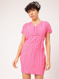 DressBerry Barbiecore Crinkled Cut-Out Back A-Line Mini Dress