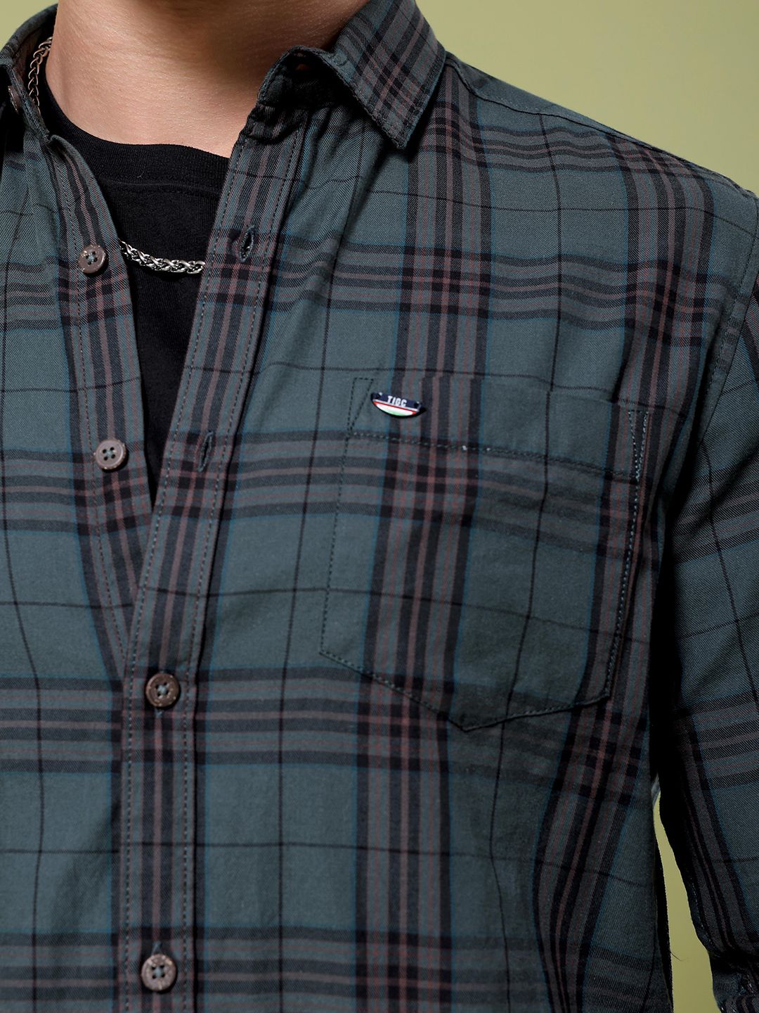 The Indian Garage Co Slim Fit Tartan Checks Opaque Twill Cotton Casual Shirt