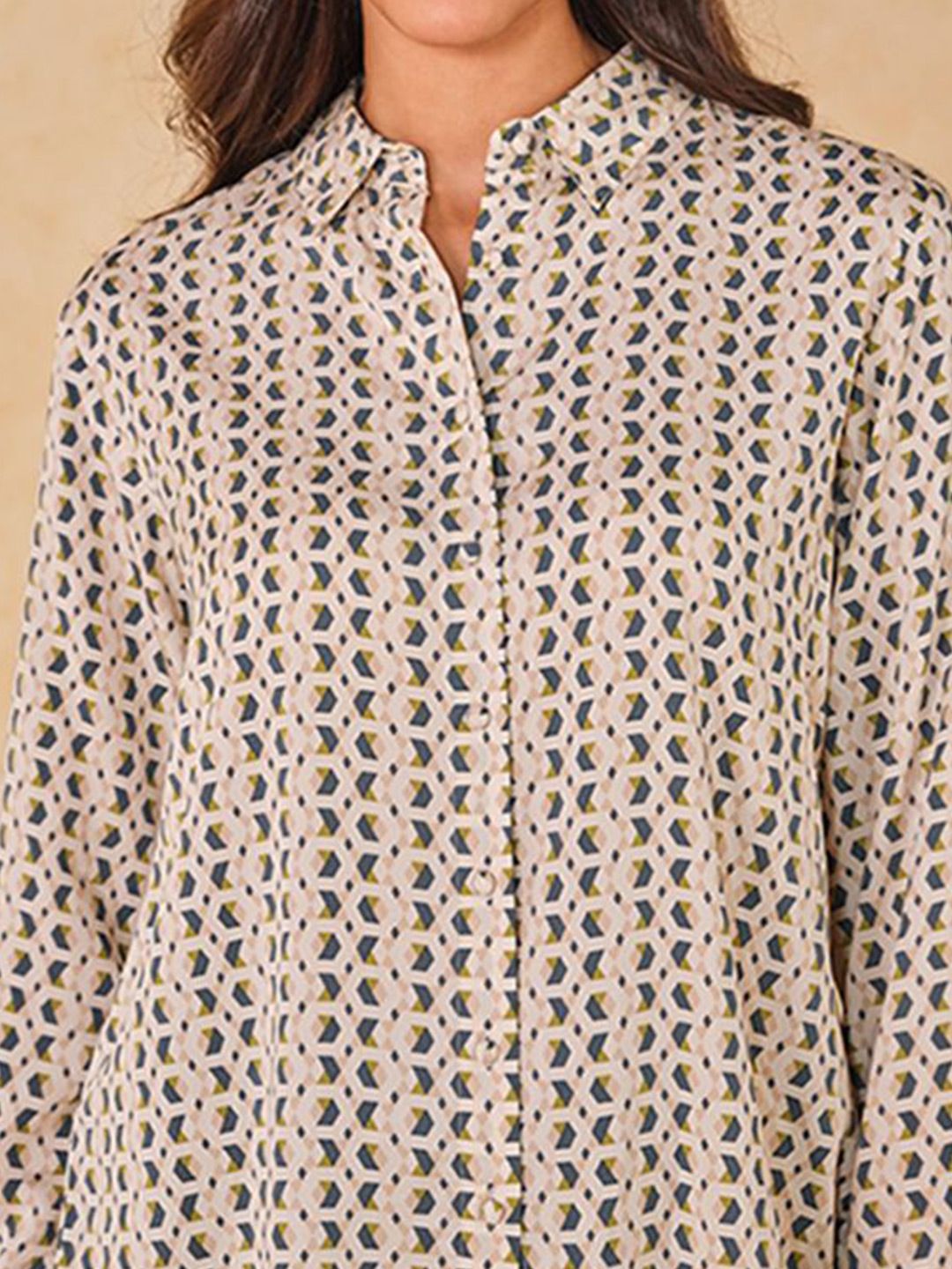 AND Women Printed Mandarin Collar Top