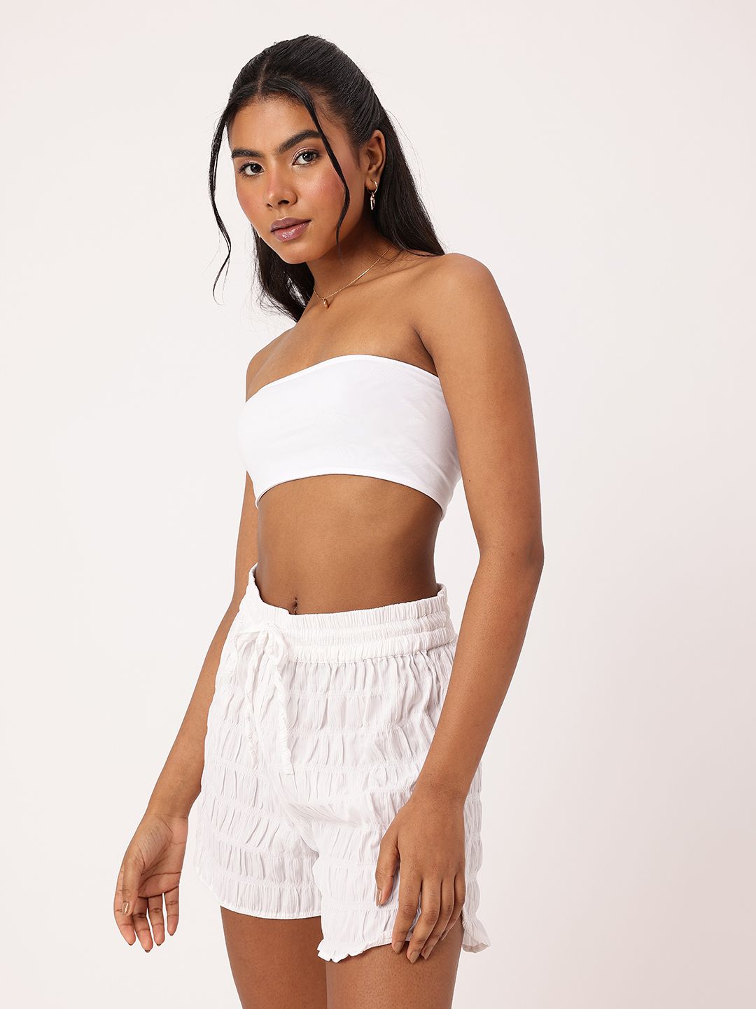 DressBerry Stylish Petal Strip Print Semi Sheer Crop Wrap Top With Inner Slip