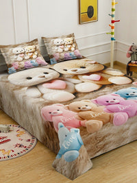 KLOTTHE Beige Cartoon Printed Flat 300 TC Super King Bedsheet With 2 Pillow Cover