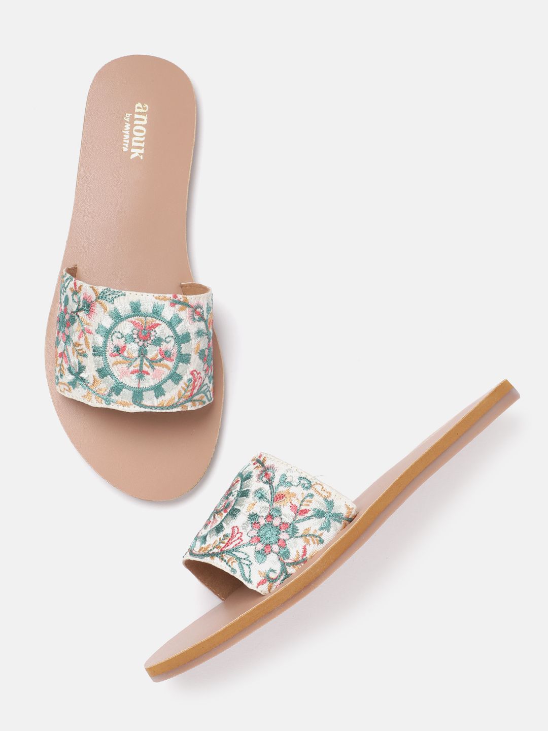 Anouk Women Floral Embroidered Open Toe Flats