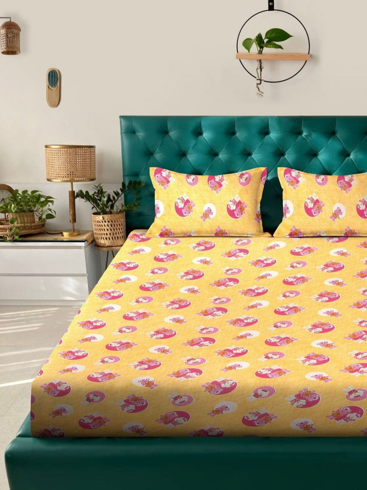 KLOTTHE Kuning Kapas Tulen 400 TC Dilengkapi Cadar dengan 2 Sarung Bantal-98 x 89 inci
