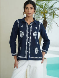 House of Chikankari Women Straight Floral Printed Spread Collar Cotton Baju Kasual