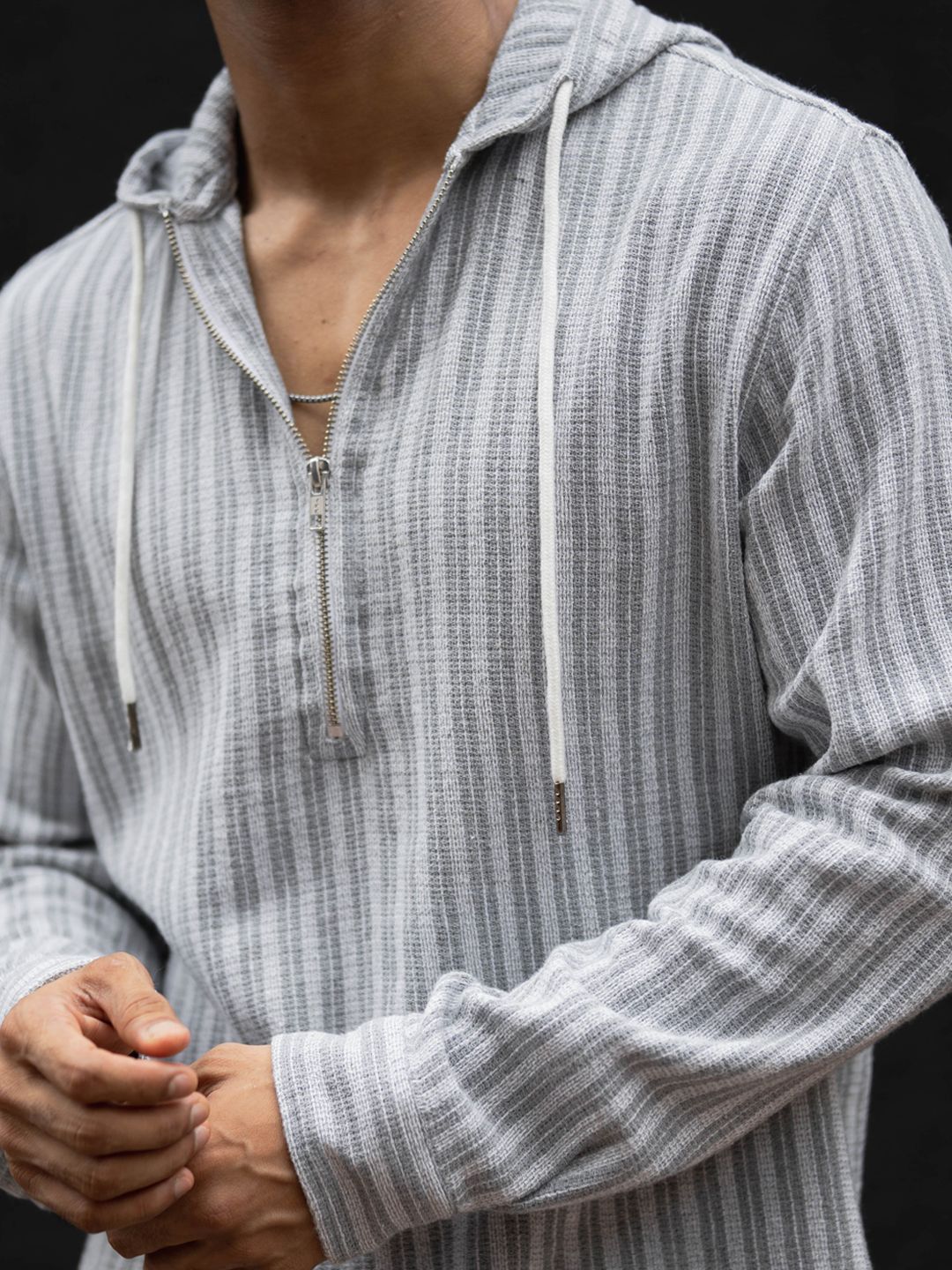 Powerlook Men Hood Vertical Striped Cotton Casual Shirt