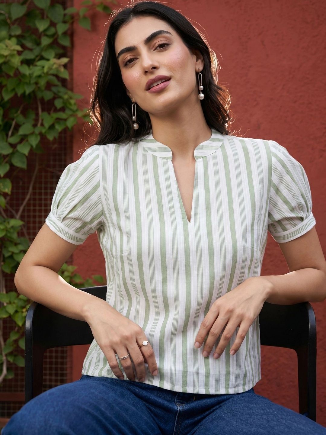 Mamicha Striped Puff Sleeve Top