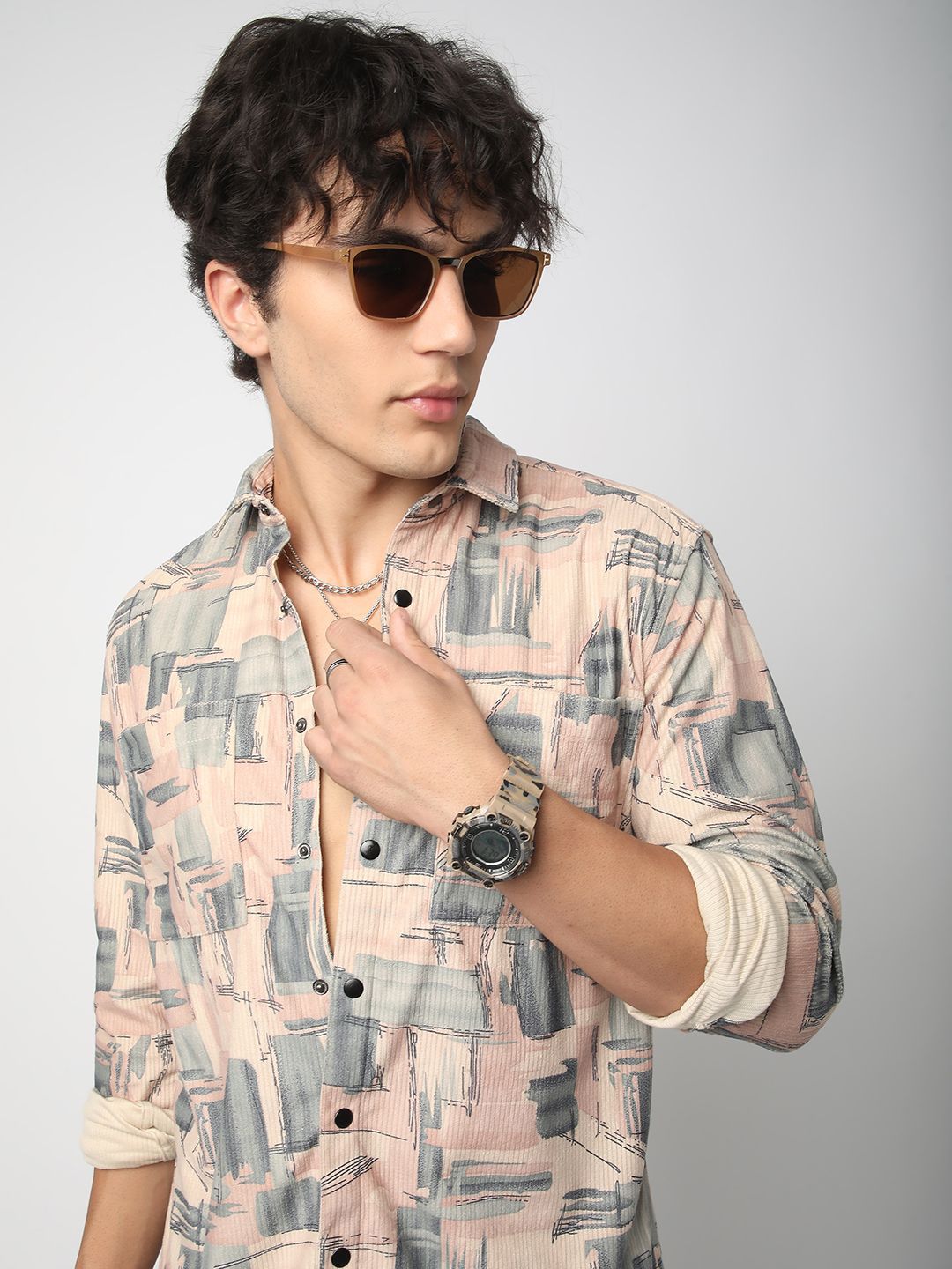 VASTRADO Men Classic Spread Collar Abstract Printed Cotton Slim Fit Casual Shirt
