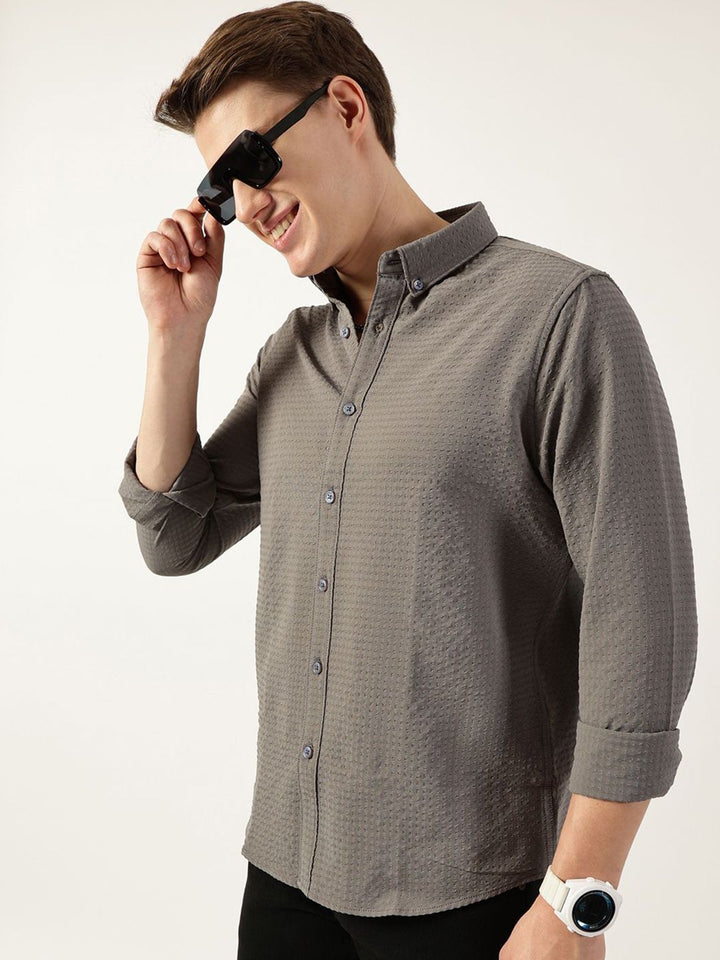 Thomas Scott Men Smart Button-Down Collar Textured Slim Fit Casual Shirt