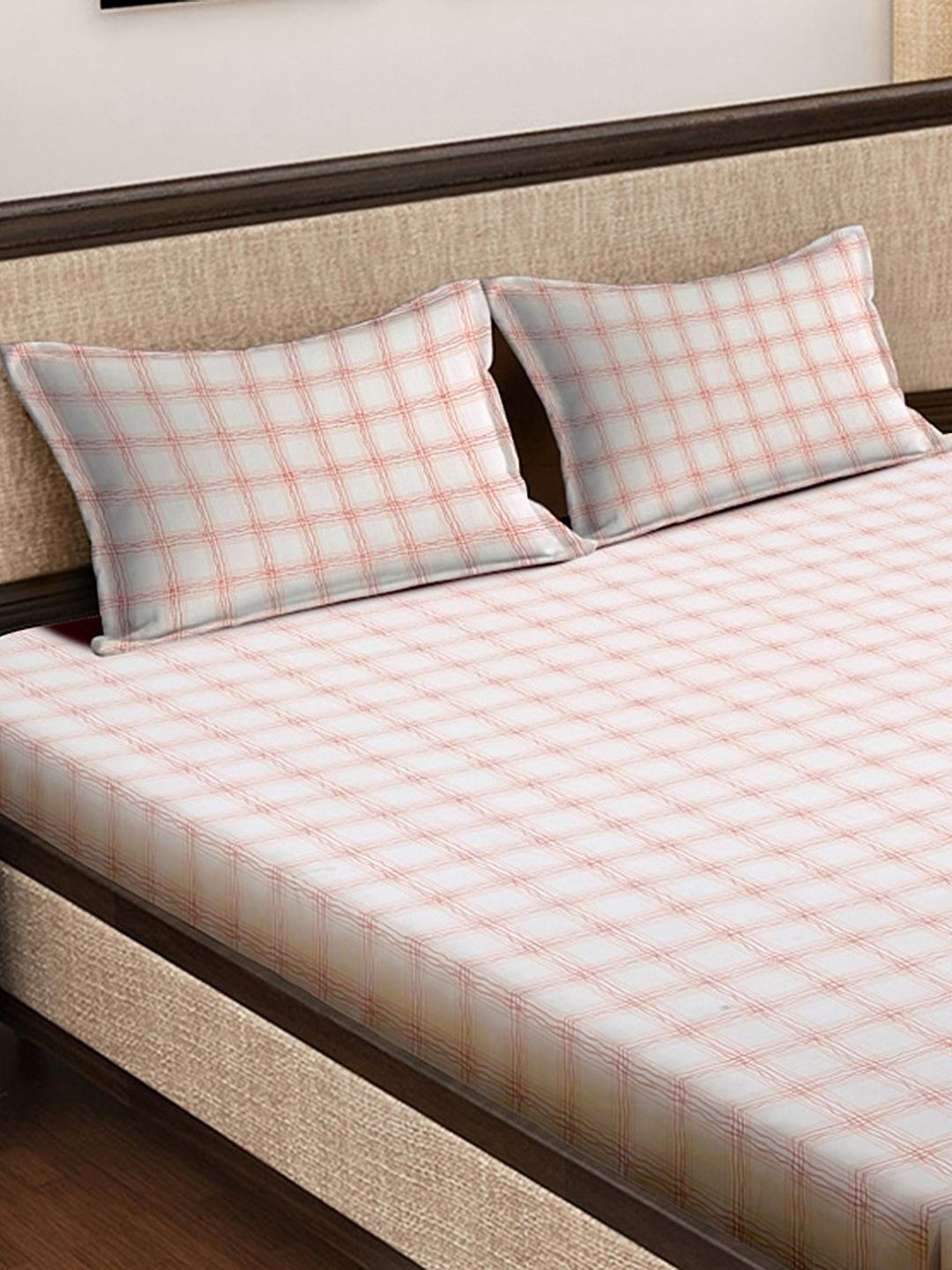 Myntra Elegant Homes White 300 TC Fitted King Fine Bedsheet & 2 Pillow Covers-250X220 cm