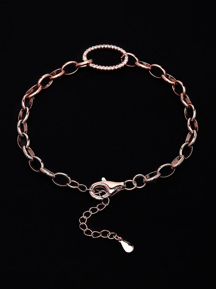 PANASH 925 Sterling Silver Rose Gold-Plated Cubic Zirconia Studded Link Bracelet
