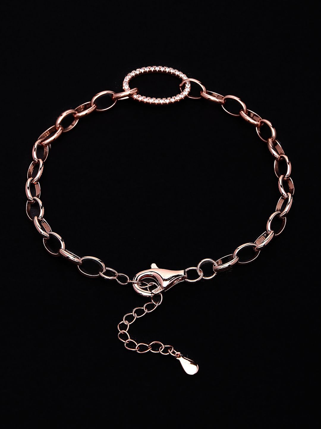 PANASH 925 Sterling Silver Rose Gold-Plated Cubic Zirconia Studded Link Bracelet