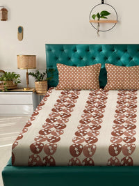 Myntra Elegant Homes Coklat & Putih Kapas Bunga 400 TC Set Cadar King 2.50 m x 2.25 m