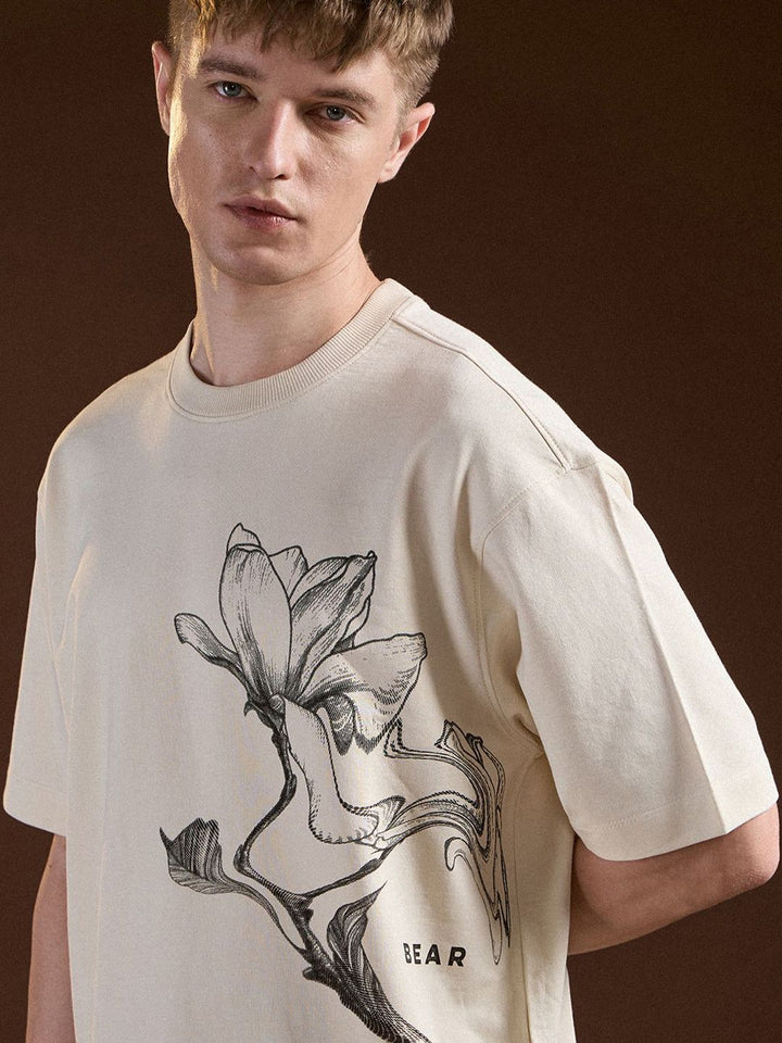 THE BEAR HOUSE Men Floral Printed Round Neck Cotton Oversized Fit T-shirt