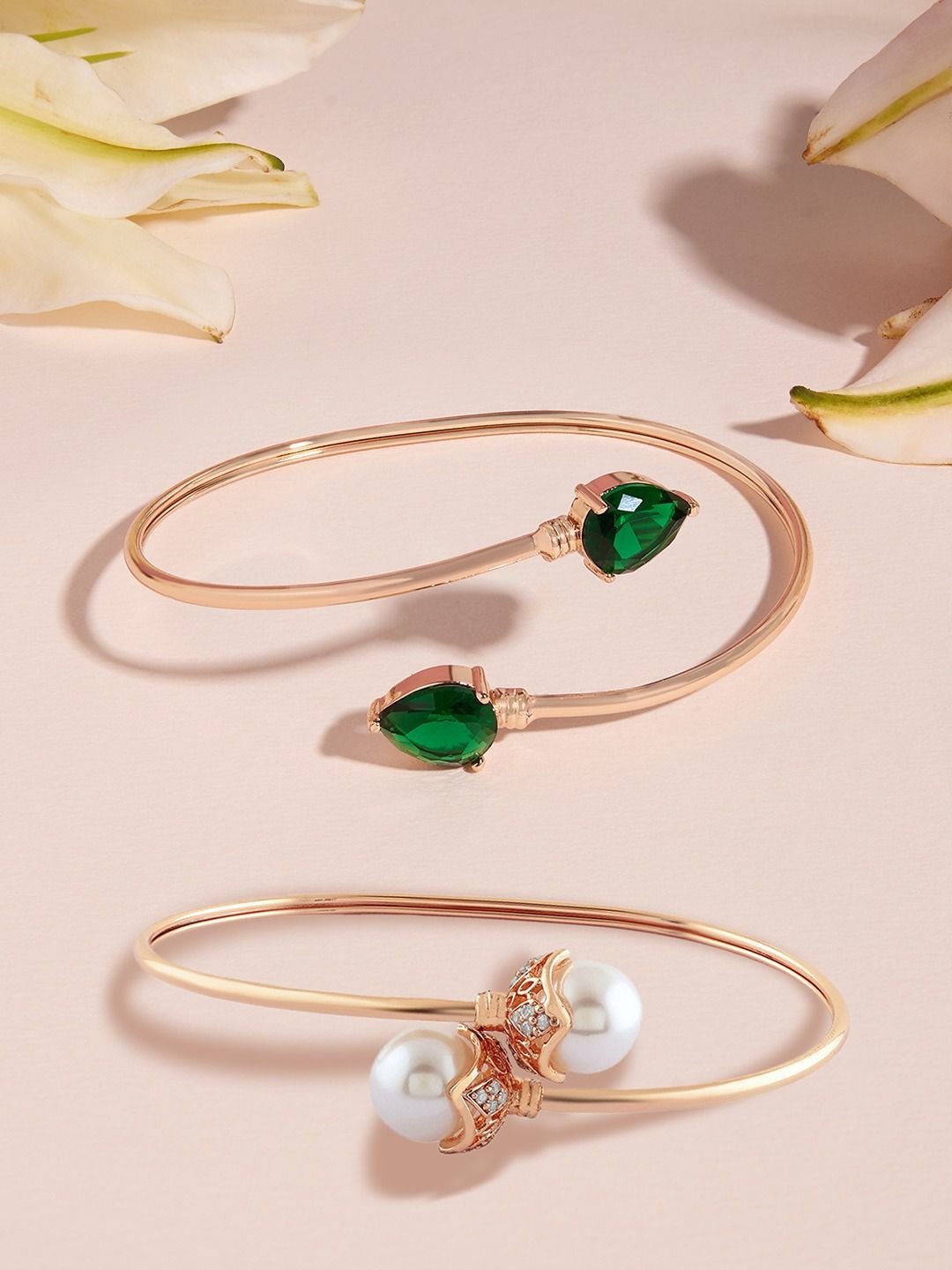 Set Mutiara Zaveri 2 Gelang Kada Cubic Zirconia Bersalut Emas Rose