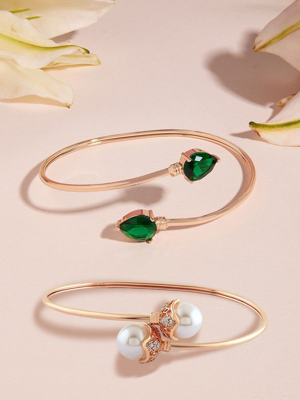 Zaveri Pearls Set Of 2 Rose Gold-Plated Cubic Zirconia Kada Bracelets