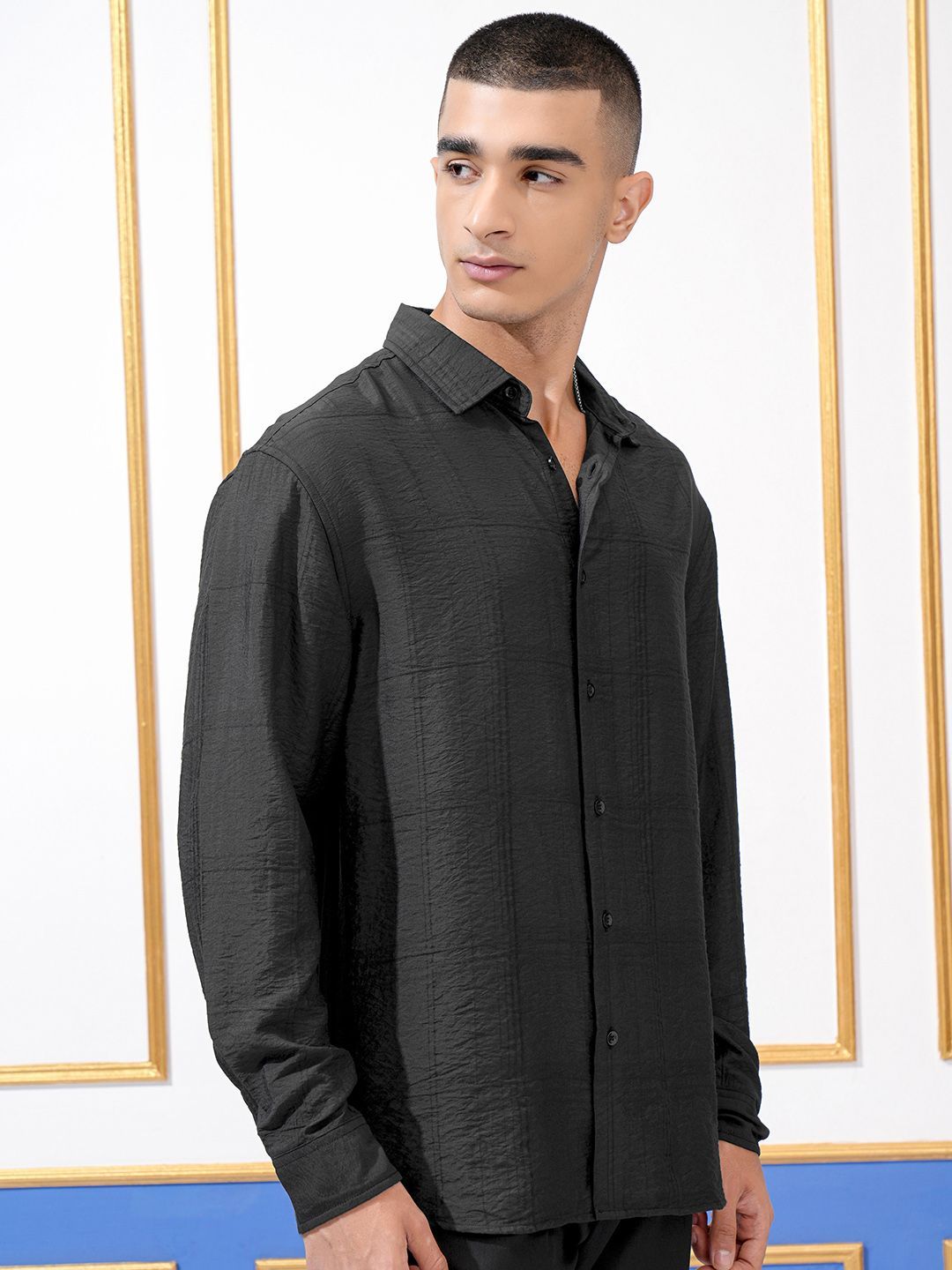 Highlander Men Jacquard Textured Slim Fit Checked Shirt