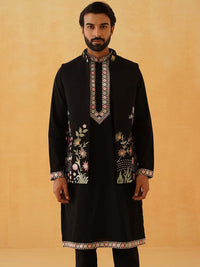 SOJANYA LUXE Floral Yoke Design Thread Work Cotton Silk Kurta With Trousers & Nehru jacket
