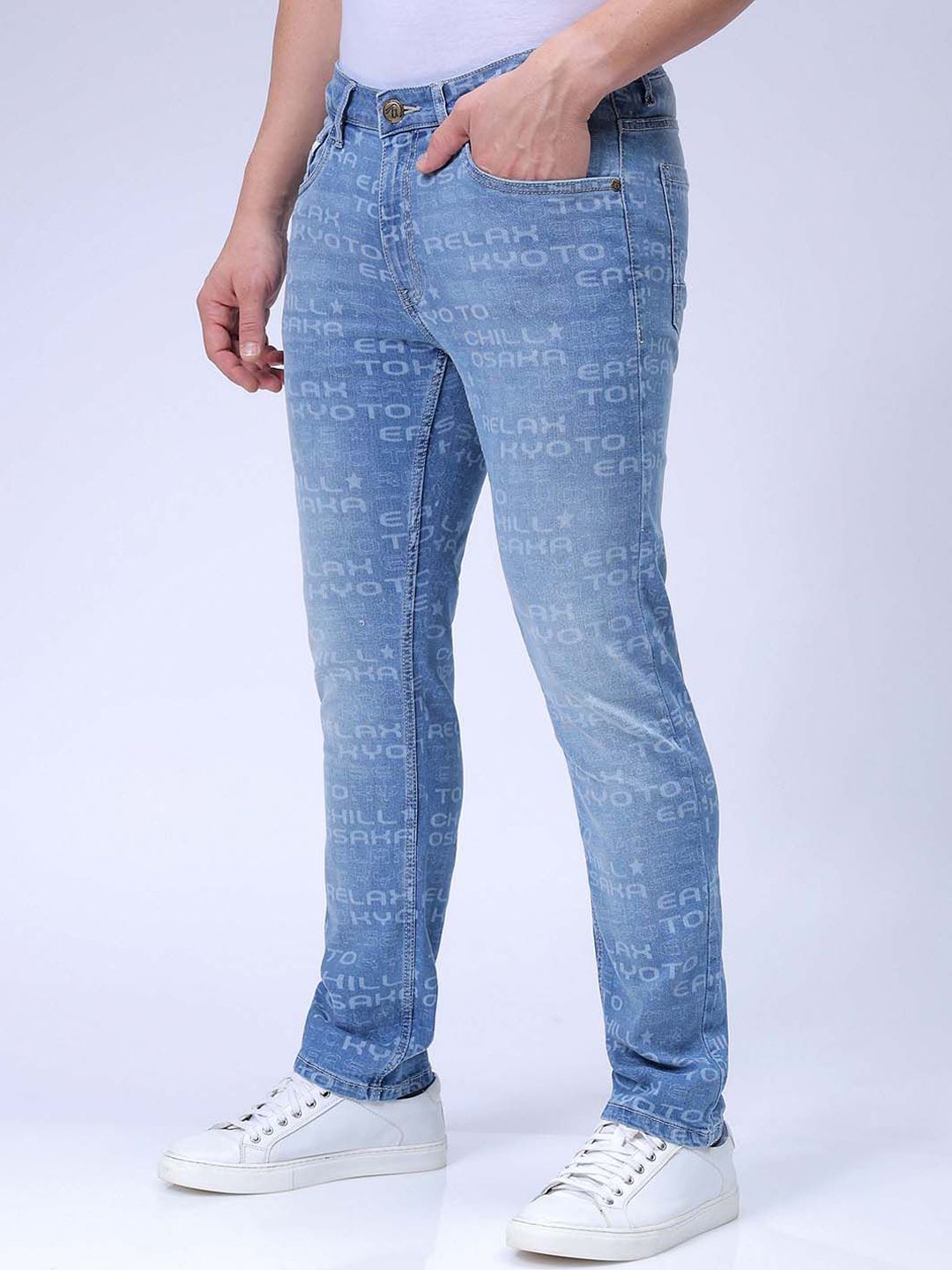 The Indian Garage Co Men Printed Slim Straight Fit Stretchable Jeans