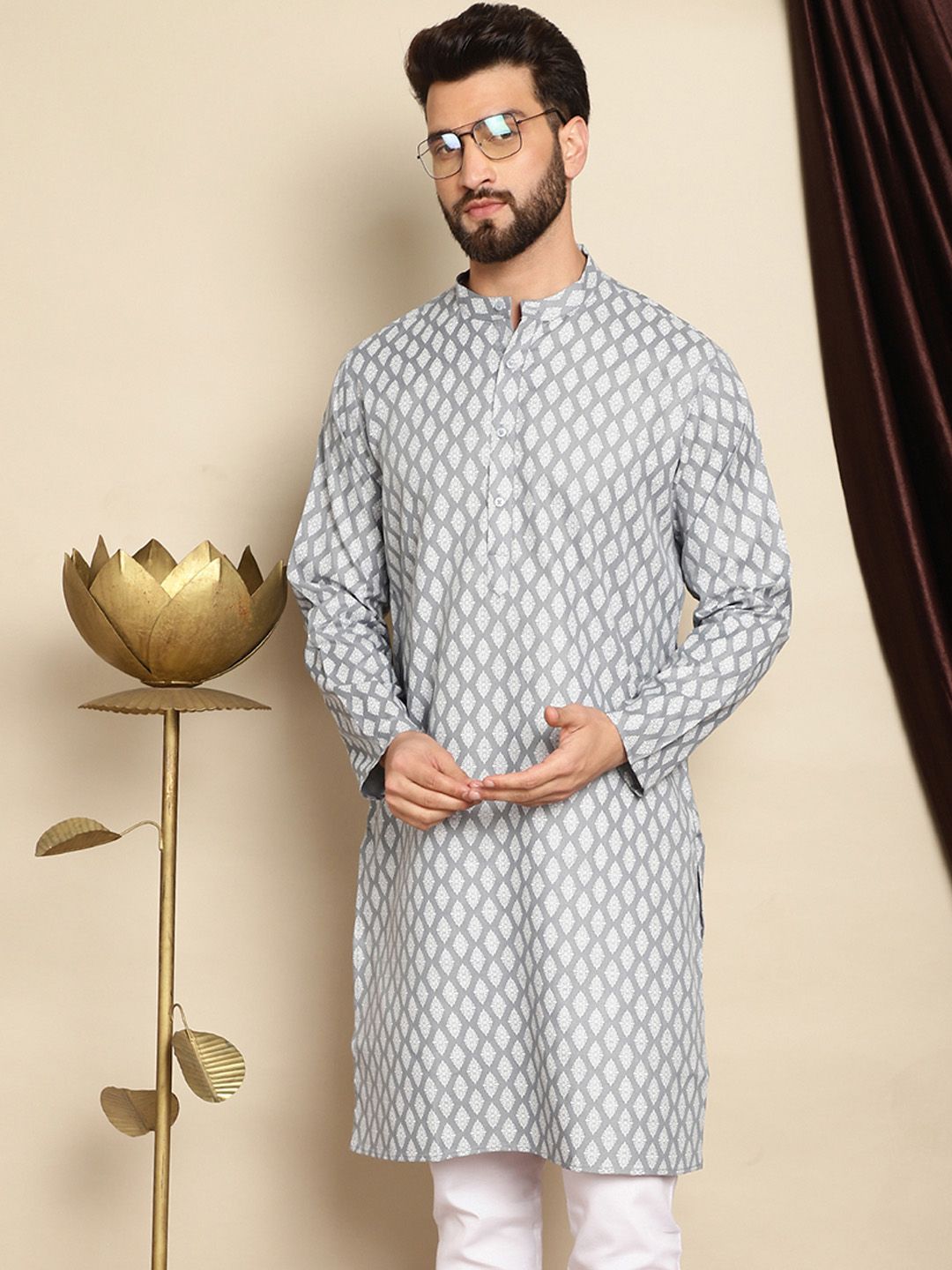 Anouk Ethnic Motifs Printed Mandarin Collar Long Sleeves Kurta