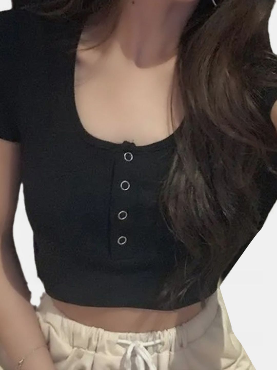 DressBerry Scoop Neck Crop T-Shirt