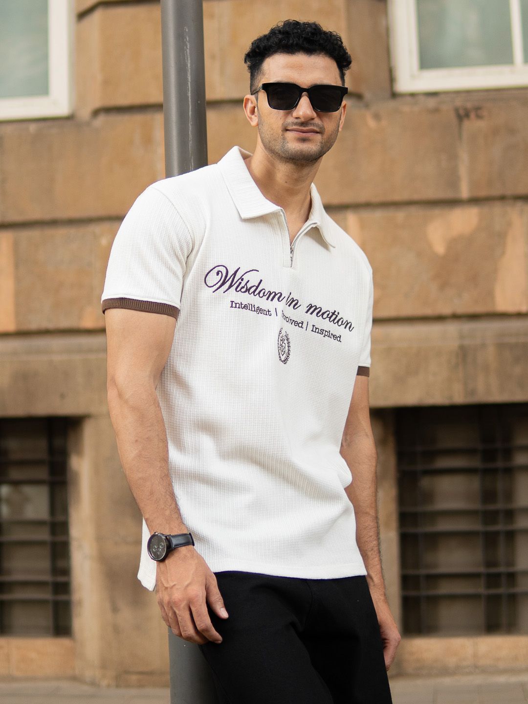 Powerlook Men Typography Printed Polo Collar Regular Fit T-shirt