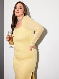SASSAFRAS Curve Women Plus Size Embellished Bodycon Midi Dress
