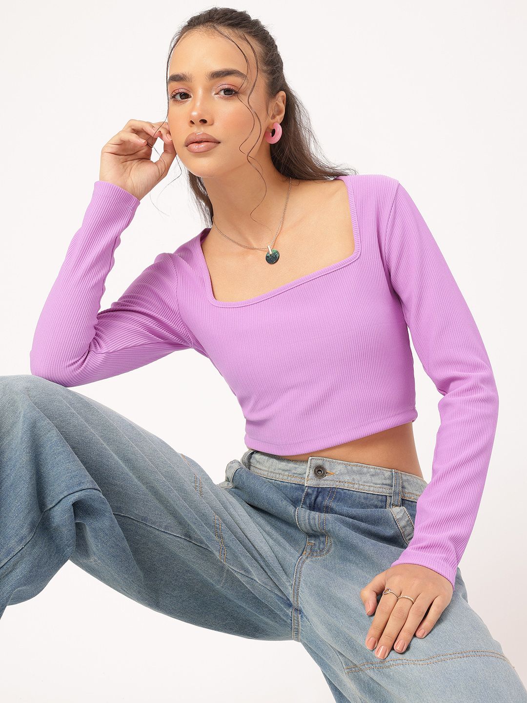 DressBerry Aesthetic Avenue Square Neck Ribbed Crop Top