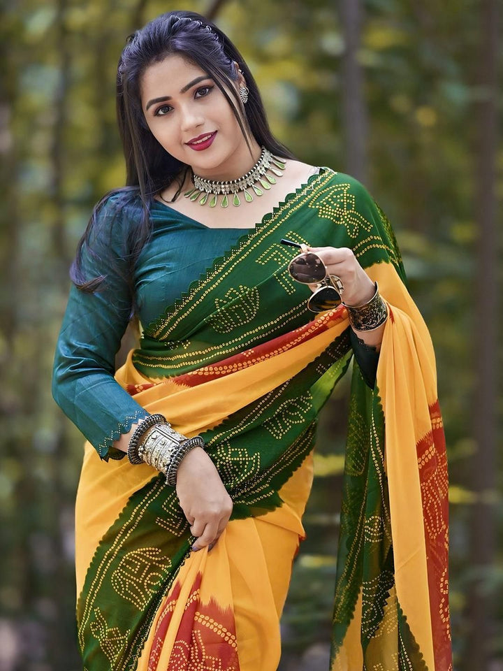 KALINI Bandhani Poly Georgette Saree