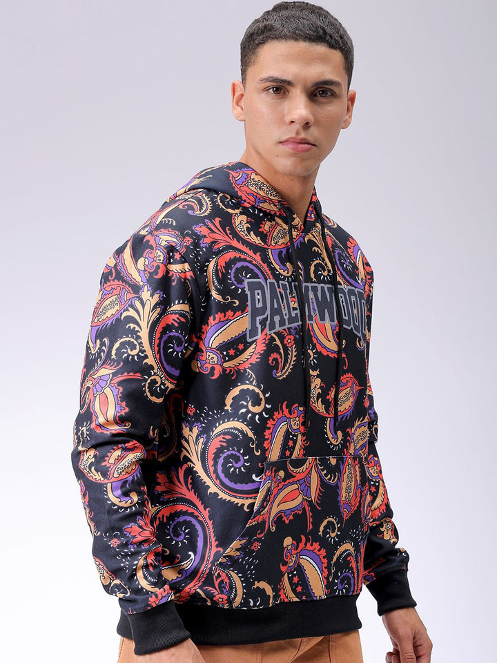 The Indian Garage Co Men Abstract Printed Hooded Sweatshirt