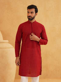 SOJANYA Geometric Embroidered Mandarin Collar Pure Cotton Straight Kurta