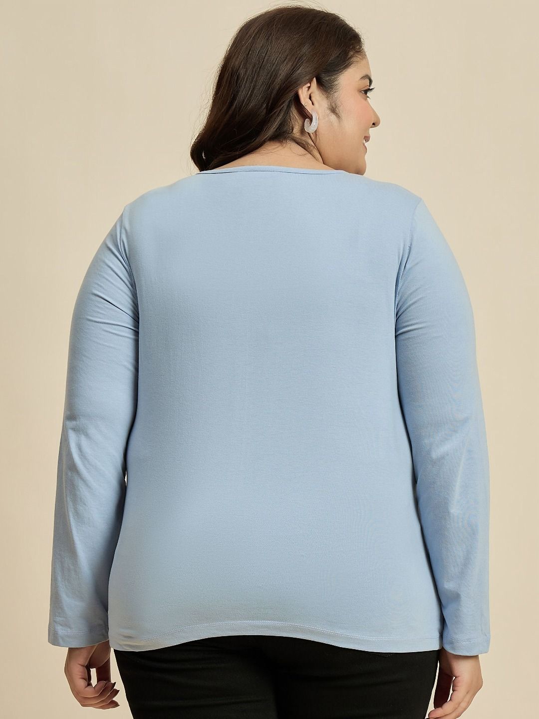 CURVY STREET Women Solid V-Neck Cotton Plus Size T-shirt
