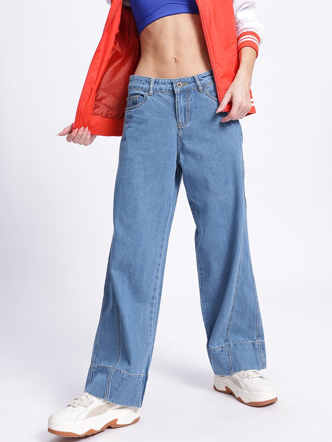 DressBerry Women Effortless Baggy Panelled Wide Leg Jeans