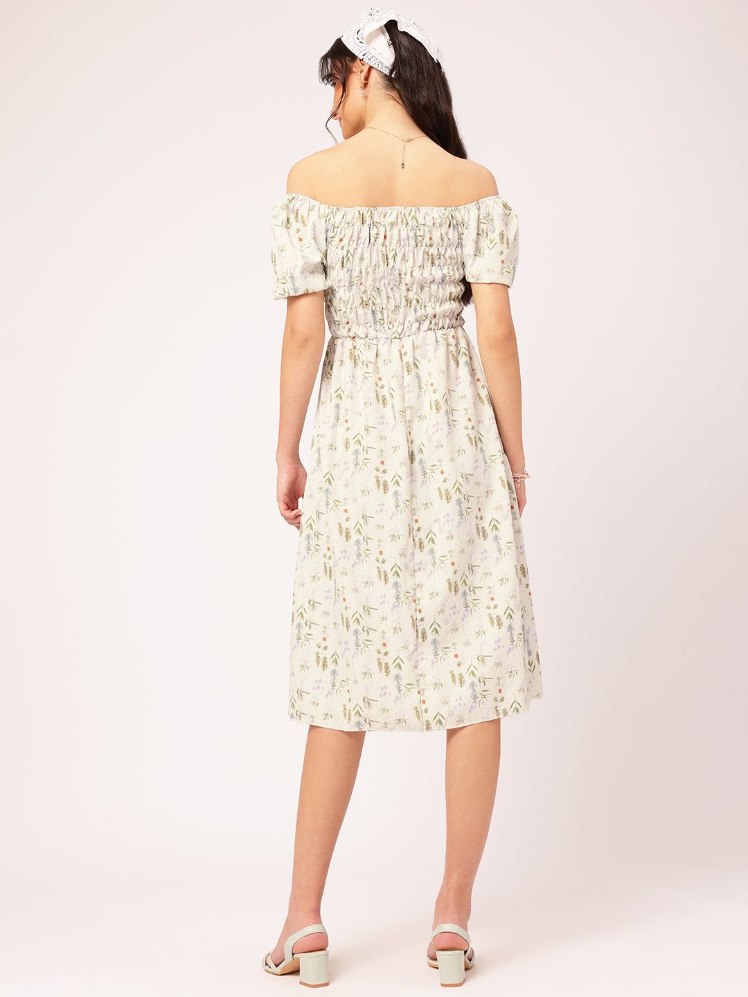 DressBerry Floral Print Off-Shoulder Fit & Flare Midi Dress