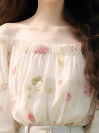 DressBerry Floral Print Off-Shoulder Chiffon Blouson Top
