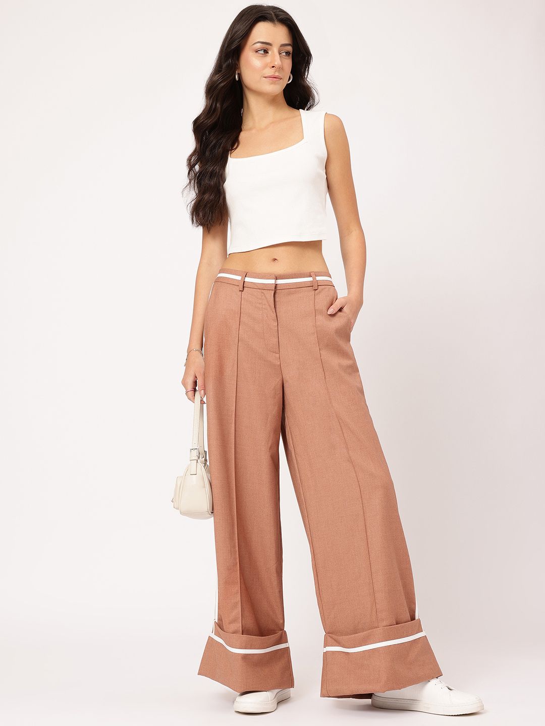 DressBerry Women Versatile Staple Wide-Leg Trousers with Side-Stripes