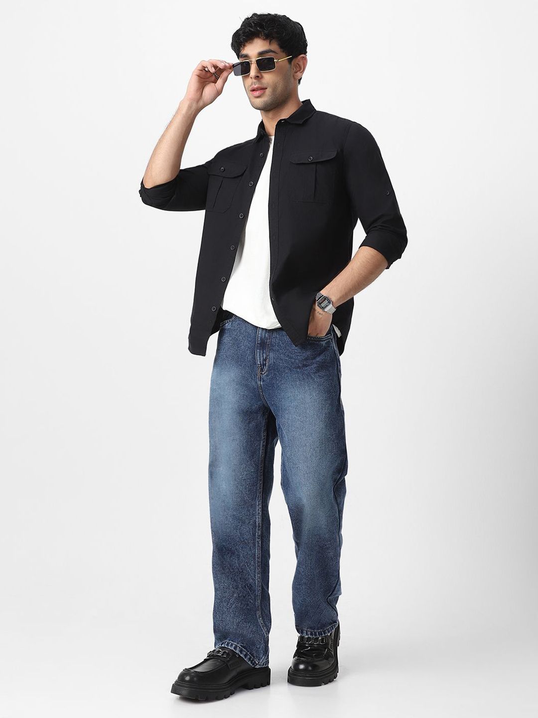 Urbano Fashion Men Spread Collar Solid Cotton Casual Shirt