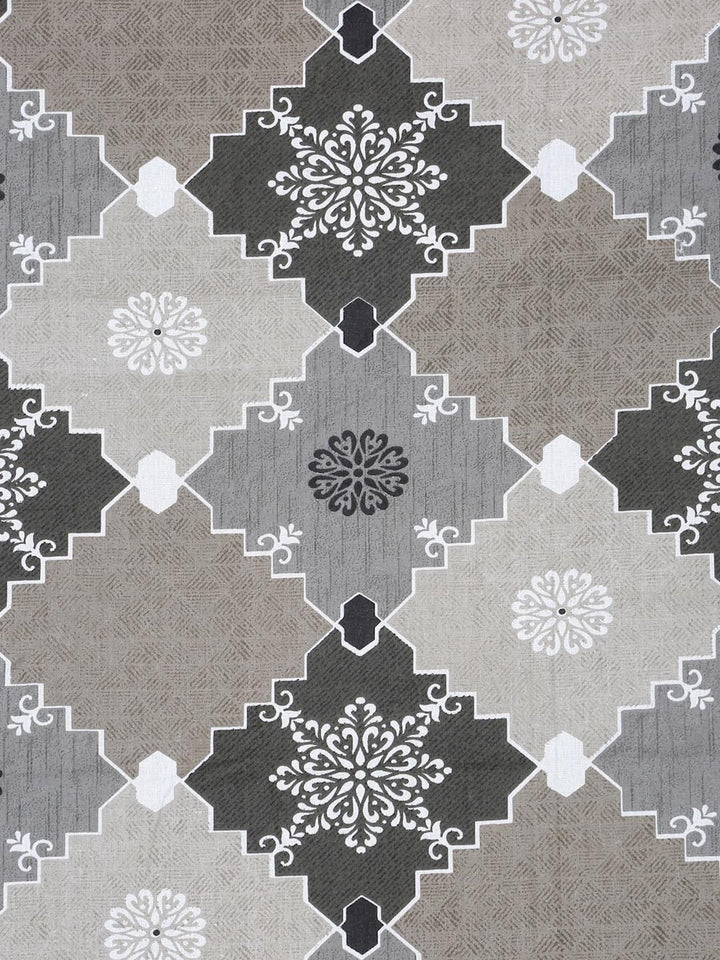 KLOTTHE Grey Geometric Printed 400 TC Cotton King Bedsheet Set 2.50 m x 2.25 m