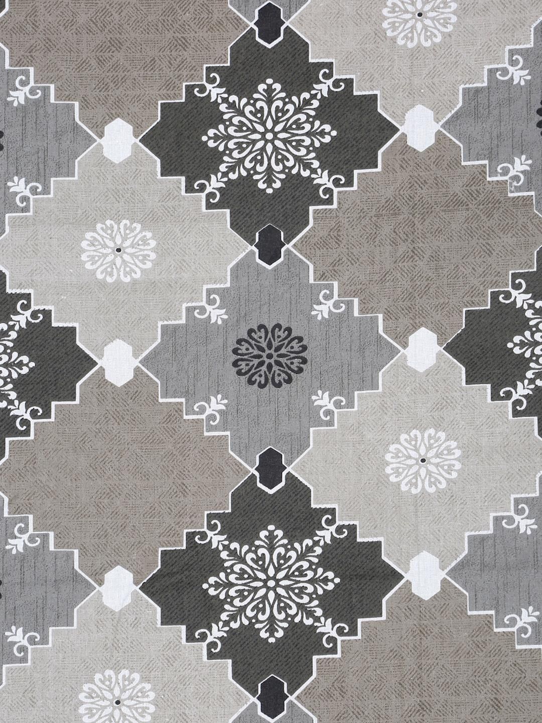 KLOTTHE Grey Geometric Printed 400 TC Cotton King Bedsheet Set 2.50 m x 2.25 m
