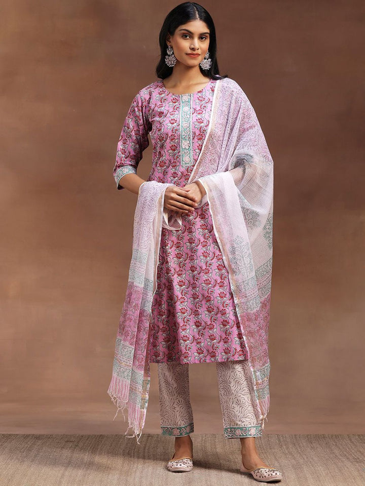 Libas Printed Regular Gotta Patti Pure Cotton Straight Kurta with Trousers & Dupatta