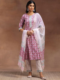 Libas Printed Regular Gotta Patti Pure Cotton Straight Kurta with Trousers & Dupatta
