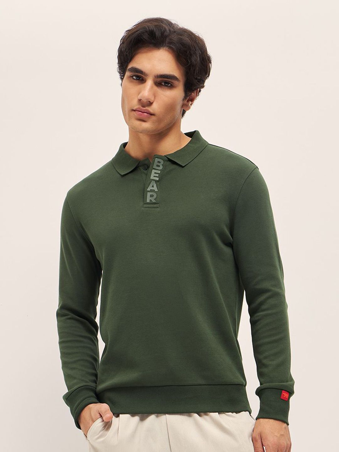 THE BEAR HOUSE Men Solid Polo Collar Cotton Slim Fit T-shirt