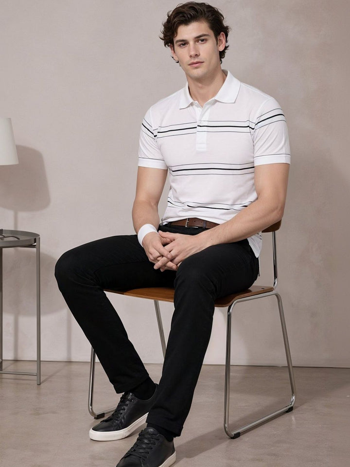 ADRO Men Striped Polo Collar T-shirt