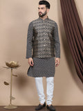 Anouk Geometric Embroidered Pure Cotton Straight Kurta With Churidar & Nehru Jacket