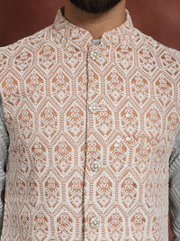 Motif Etnik Kelabu Anouk Bersulam Kurta Lurus Dengan Jaket Churidar & Nehru