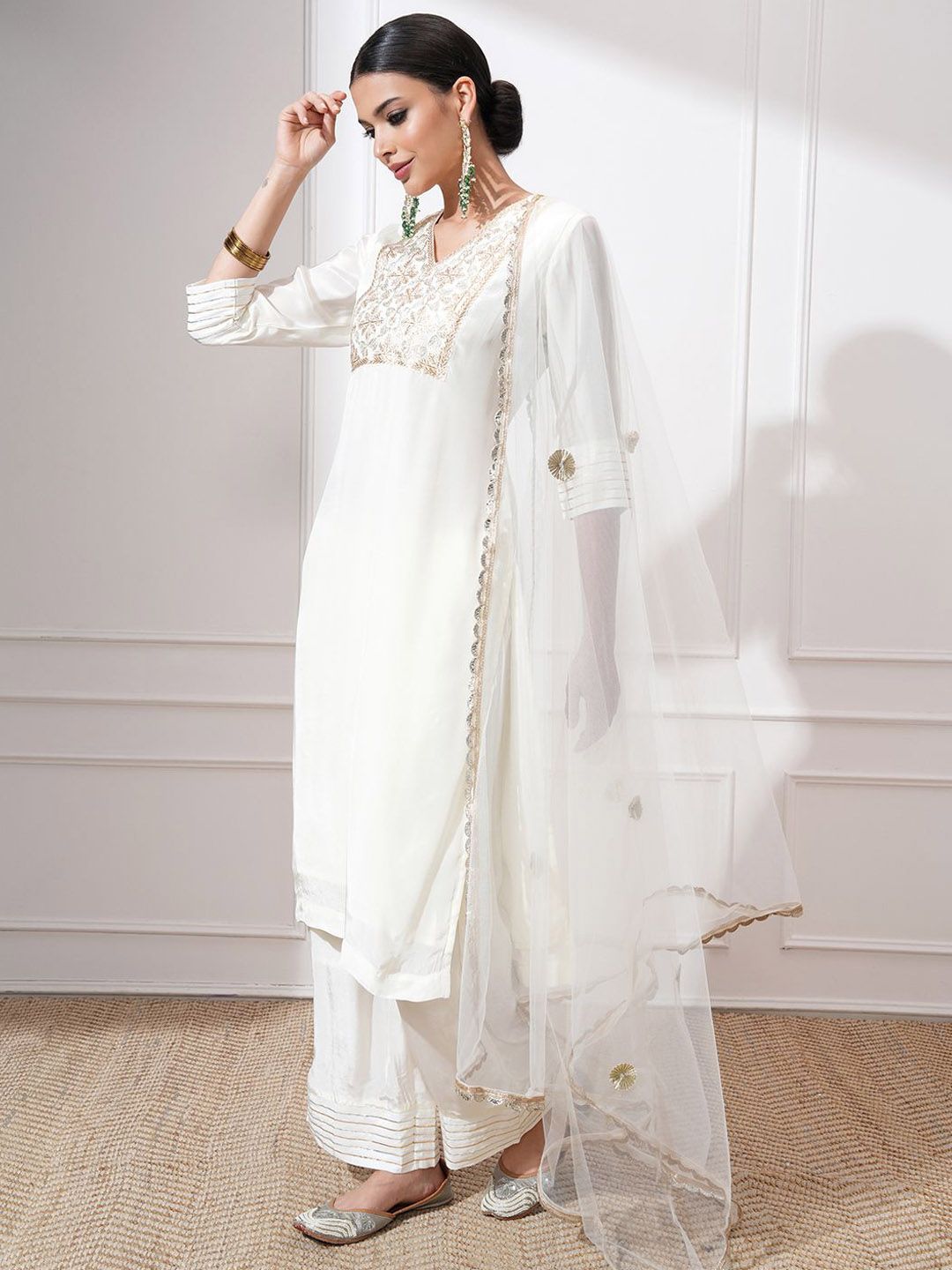 Vishudh Women Ethnic Motifs Embroidered Regular Kurta with Trousers & With Dupatta