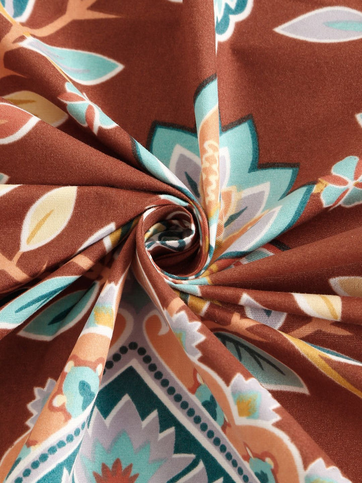 Aura Rust & Blue Printed 300 TC Set Cadar King 2.5 m x 2.25 m