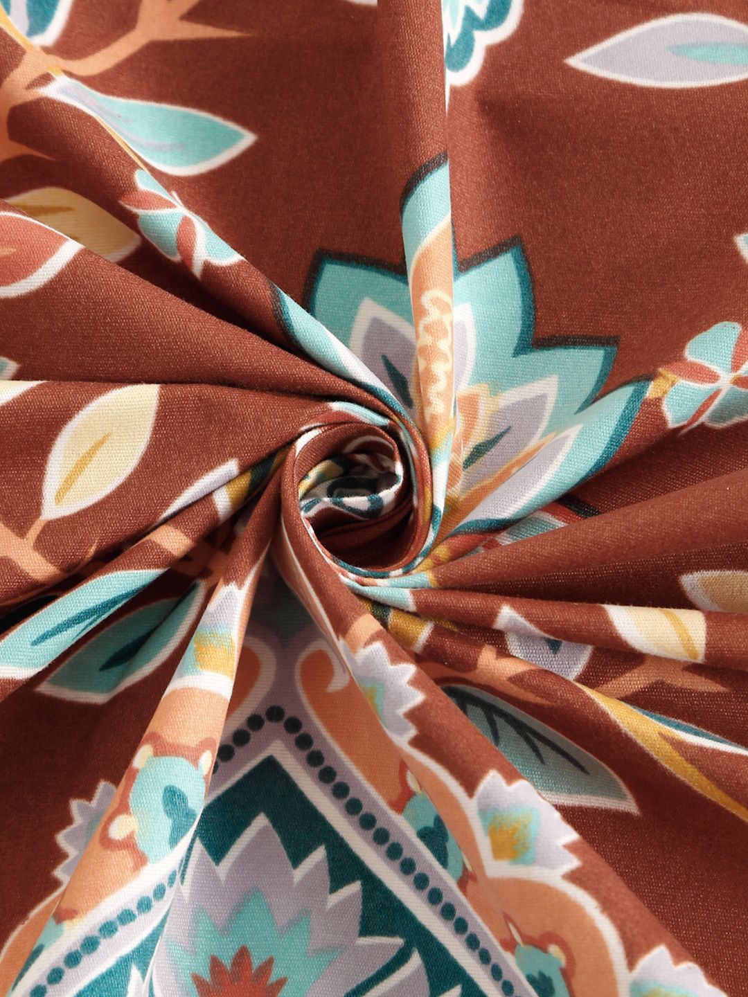 Aura Rust & Blue Printed 300 TC Fitted King Bedsheet Set 2.5 m x 2.25 m